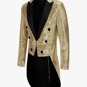 Gold Sequin Tuxedo Blazer with Black Lapel